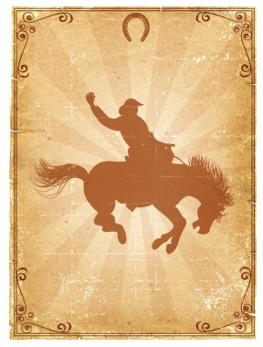 Cowboy old paper background for text with decor frame .Retro rodeo poster clipart