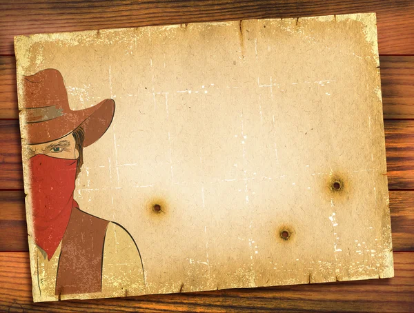 Gamla papper bakgrund med bilden av bandit och bullete holes.west — Stockfoto