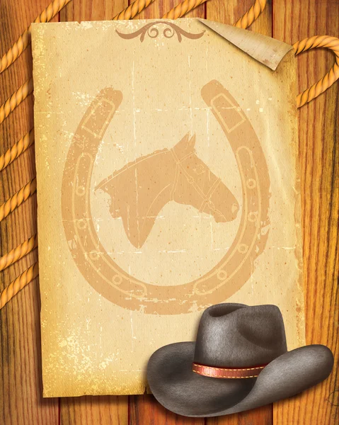 Cowboy Старий паперовий фон з капелюхом для тексту — стокове фото