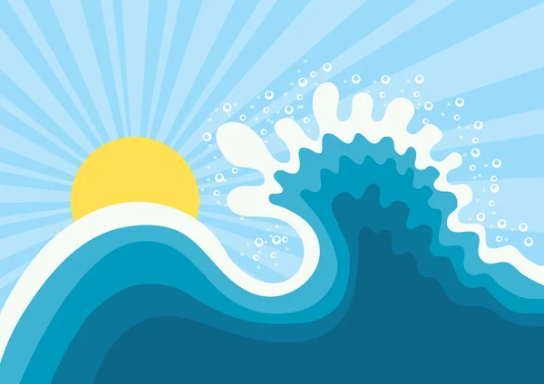 Wave in ocean.Water nature background with sun. — Stock Vector