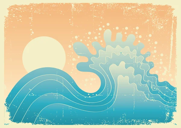 Wave in ocean.Water nature background with sun. — Stock Vector