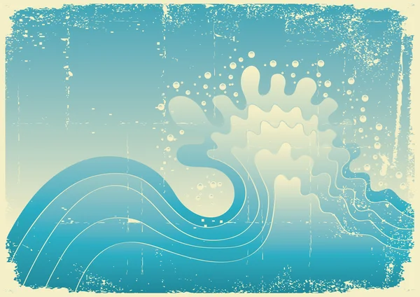 海浪。海与 grunge 元素的复古矢量插画 — 图库矢量图片