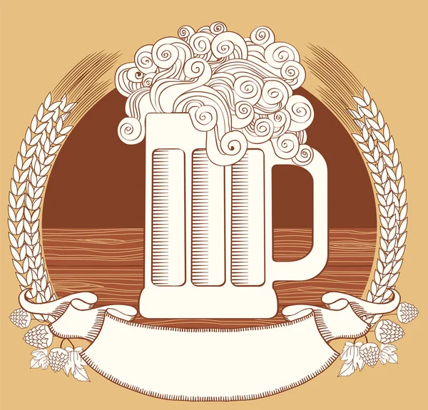 Beer symbol.Vector graphic Illustration of glass with scroll fo — Stock Vector