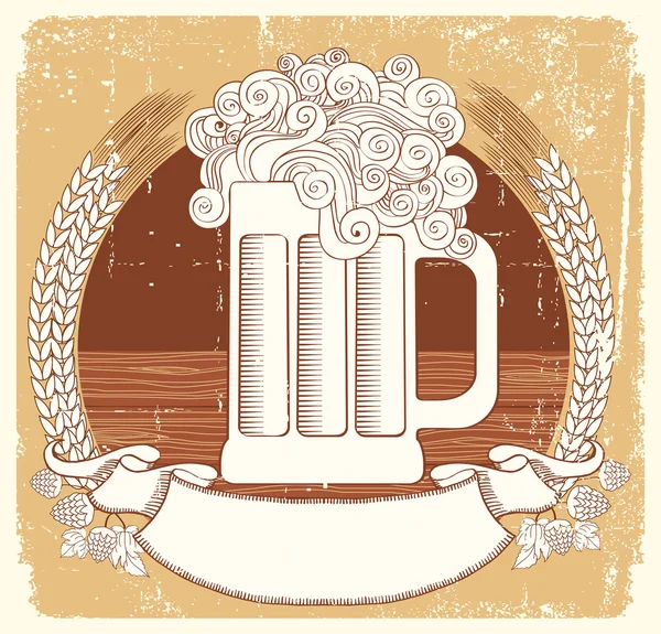 Beer symbol.Vector vintage graphic Illustration of glass with g — Stock Vector