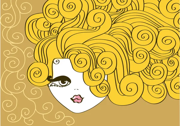 Menina agradável com cabelos cacheados.Vector Ilustração — Vetor de Stock