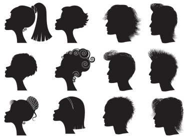 hairstyles - vector black silhouettes clipart