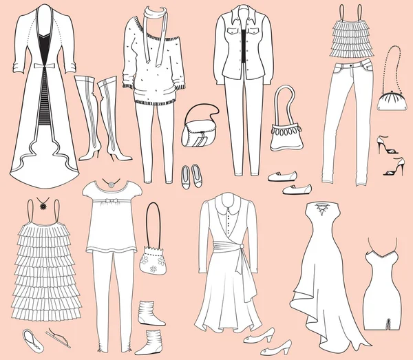 矢量时尚的衣服和配件为女人设计 — 图库矢量图片