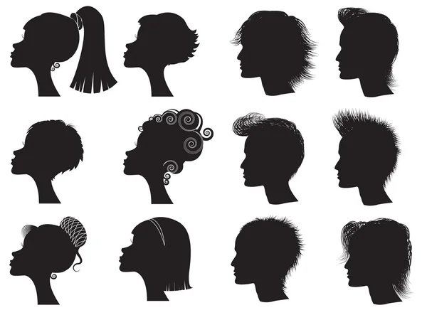 Hairstyles - vector black silhouettes — Stock Vector