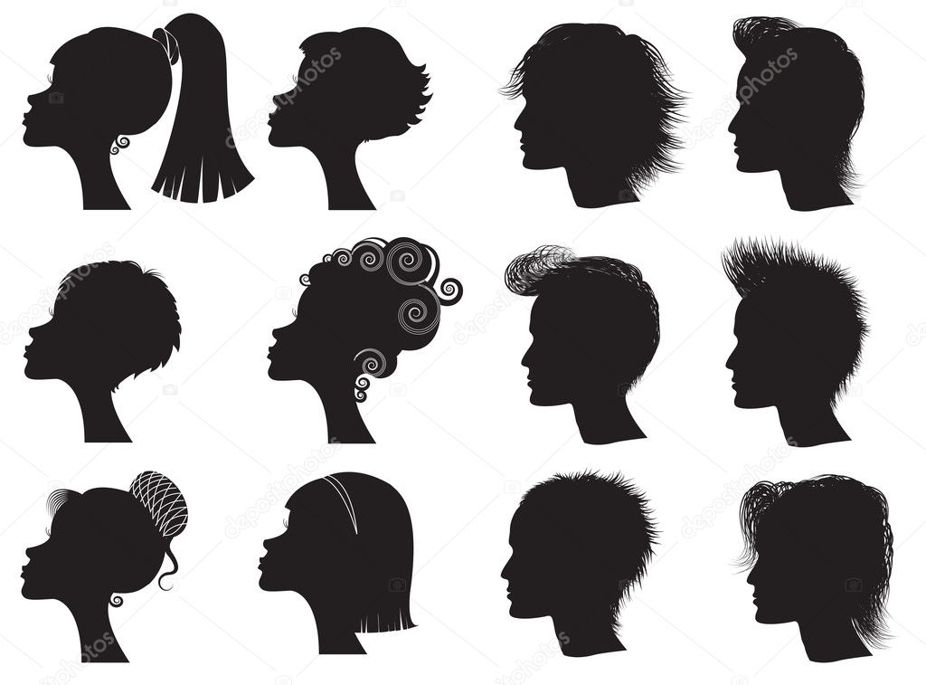 hairstyles - vector black silhouettes