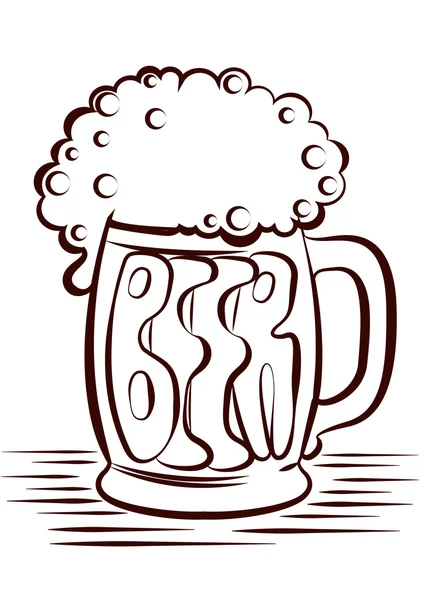 Beer.vector zwarte grafische illustratie van glas op wit — Stockvector