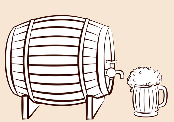 Cerveza barril y vidrio.Vector para el diseño — Archivo Imágenes Vectoriales