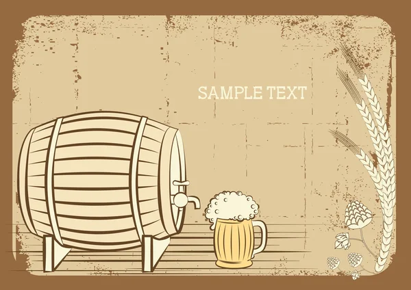 Barril de cerveja e glass.Vector grunge fundo para texto — Vetor de Stock