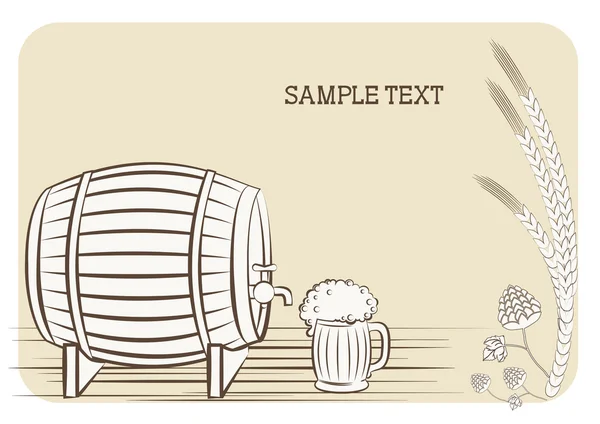 Beer keg and glass.Vector background for text — Stock Vector