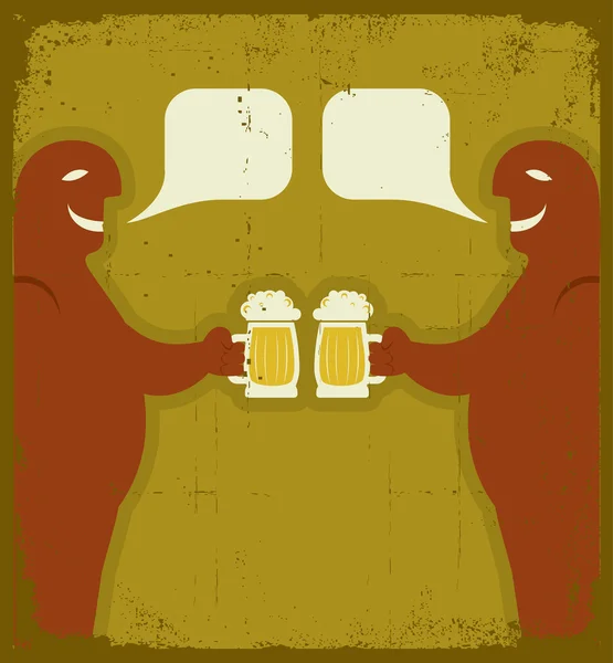 Two men with glasses of beer who toast.Grunge — Stock Vector
