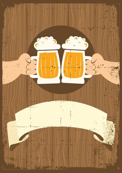Hände mit Biergläsern, die anstoßen. — Stockvektor