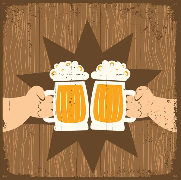 ビールのグラスを持つ 2 人の男性人 toast.vector グランジ ポスター — ストックベクタ