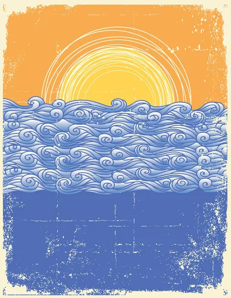 Ondes marines abstraites. Illustration vectorielle du paysage marin Grunge — Image vectorielle