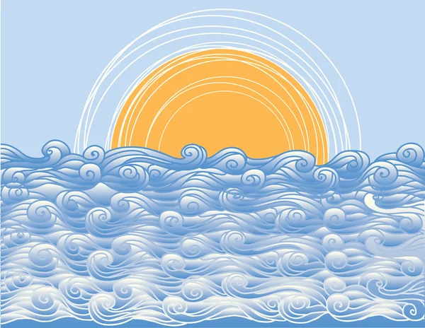 Ondas de mar abstractas. Ilustración vectorial del paisaje marino — Vector de stock