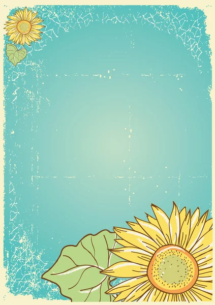 Grunge elemanları ile ayçiçeği .vector vintage kartpostal — Stok Vektör