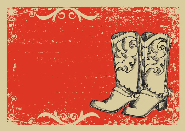 Botas de vaqueiro .Vector imagem gráfica com fundo grunge para t — Vetor de Stock