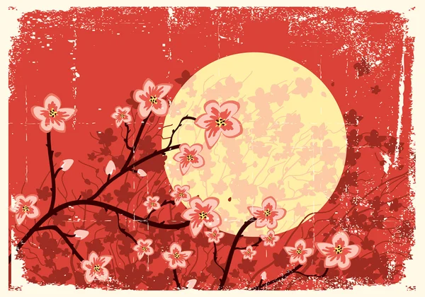 Áramló Sakura fát. Grunge kép — Stock Vector