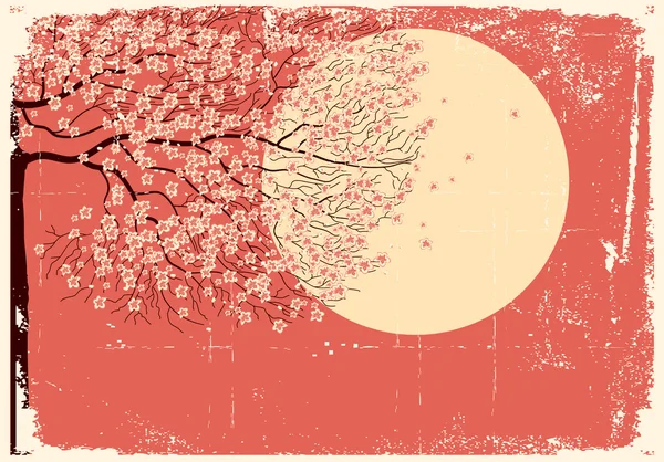 Tekoucí sakura tree.grunge obrázek — Stockový vektor