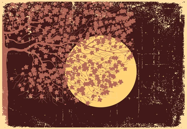 Ay gece parlak yıldız ile ağaç — Stok Vektör