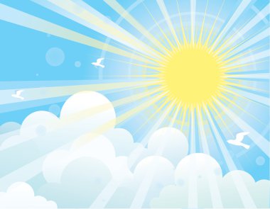 Sun rays and blue sky.NAture clipart