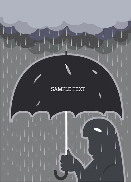Rain .Vector man with broken umbrella background for text — Stock Vector