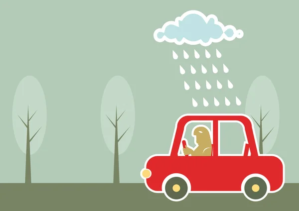 男子驾驶的车在雨 cloud.vector 背景下由 — 图库矢量图片