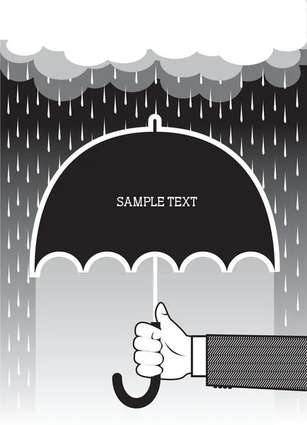 Hand holding umbrella under big rain.Vector background for text — Stock Vector