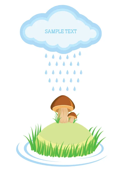 Mushrooms in raining day.Vector cartoon background — Stock Vector