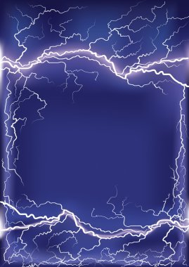 Lightning strike on dark blue frame background .Mesh clipart