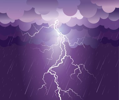 Lightning strike.Vector rain image with dark clouds clipart