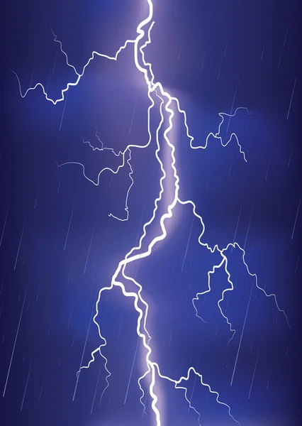 Blikseminslag op donker blauwe sky.vector regen afbeelding — Stockvector