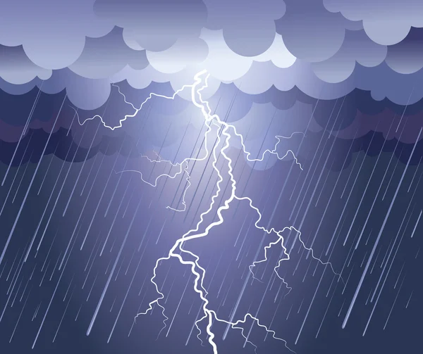 Lightning strike.vector regen afbeelding met donkere wolken — Stockvector
