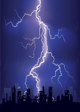 Lightning strikes in big city clipart