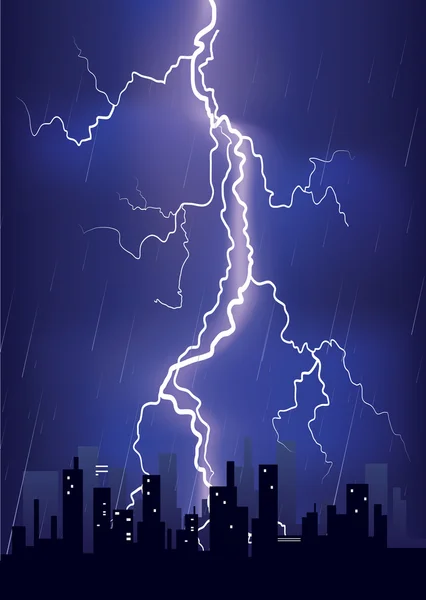 stock vector Lightning strikes in big city