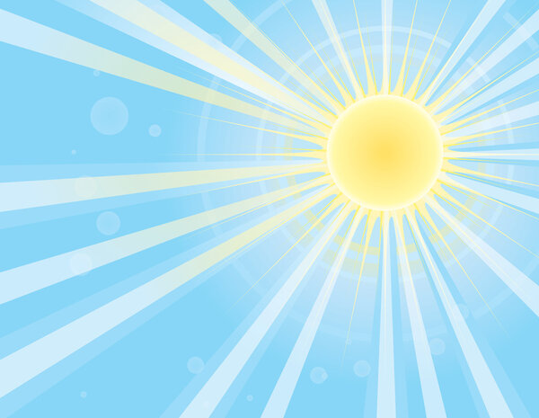 Sun rays in blue sky.Vector image