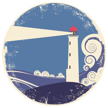 lighhouse in sea landscape.Vector vintage illustration clipart