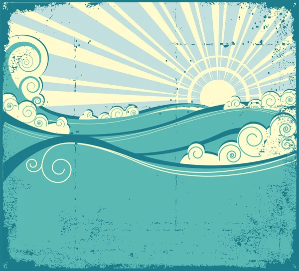 海の波。海の風景のヴィンテージのイラスト — ストックベクタ