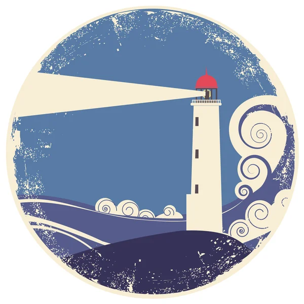 Lighhouse in zee landscape.vector vintage illustratie — Stockvector