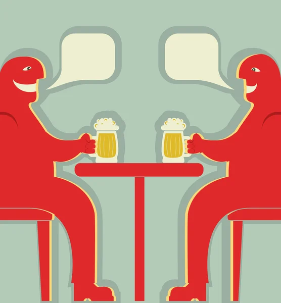 Dois homens com copos de cerveja que brindam. — Vetor de Stock