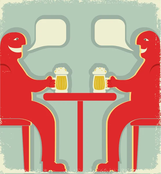 Двое мужчин с бокалами пива, которые произносят тост. — стоковый вектор