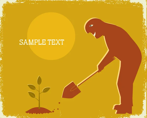 Gardener digging by shovel .Vector poster — Stock Vector