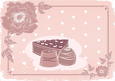 Floral postcard with chocolate sweets .Vector background in past clipart