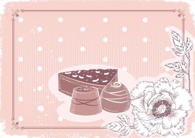 çikolatalı tatlılar .vector arka plan ile çiçek kartpostal geçmişte
