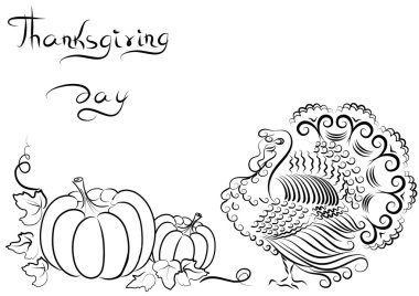 Background with turkey and pumpkins and text for text clipart