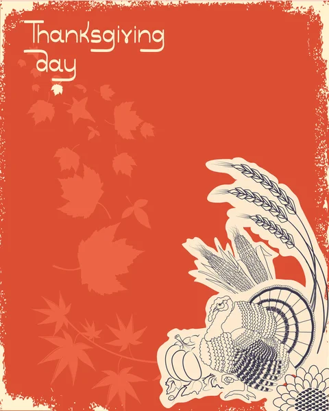 Acción de Gracias decoración postcard.Grunge fondo con pavo . — Archivo Imágenes Vectoriales