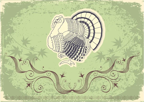 Thanksgiving decoration postcard.Grunge background with turkey. — 스톡 벡터